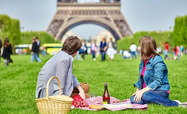 Un pique-nique en amoureux en face de la Tour Eiffel à Paris
